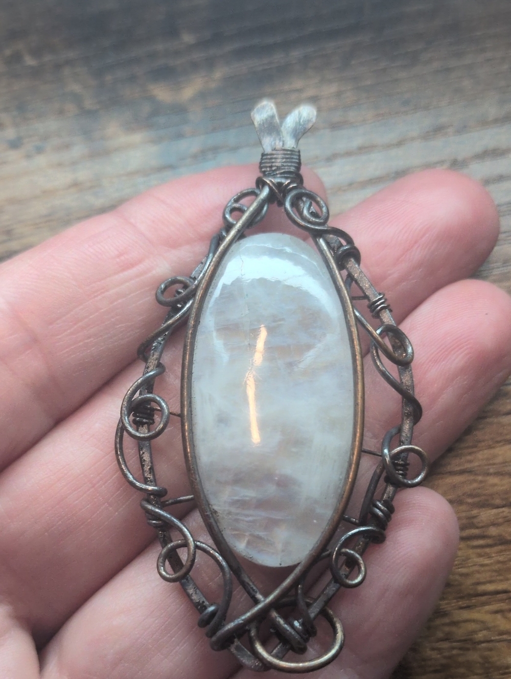 Handcrafted White Moonstone Wire-Wrapped Pendant